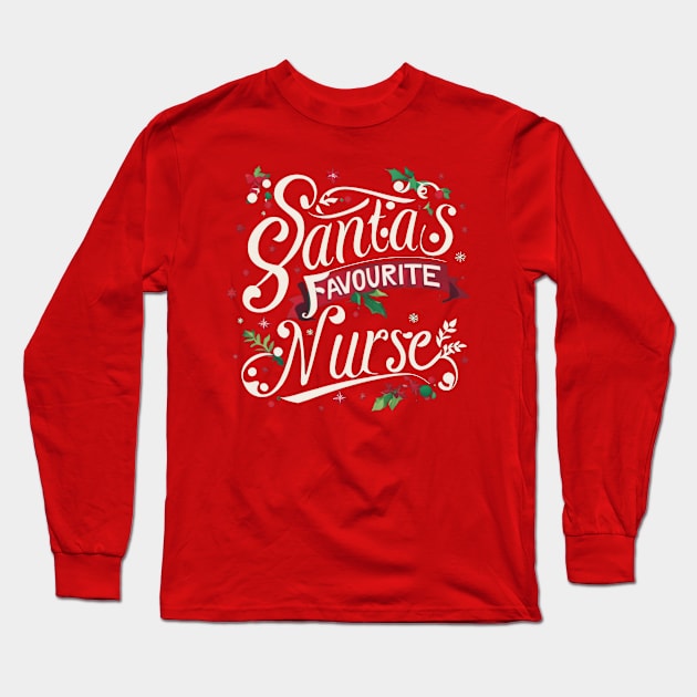 Santa's Favourite Nurse Long Sleeve T-Shirt by TooplesArt